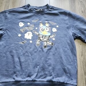 Blue Crewneck Sweater with Halloween Character Graphic